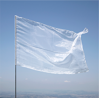 a line rule printed on a transparent flag overlaps the
                blue sky